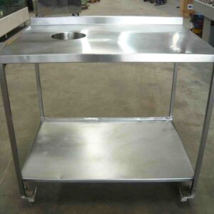 Photo of MOBILE STAINLESS STEEL PREP BENCH WITH SCRAPS HOLE