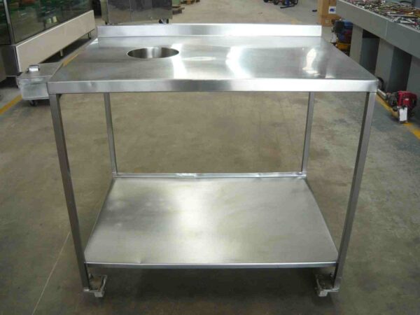 Photo of MOBILE STAINLESS STEEL PREP BENCH WITH SCRAPS HOLE